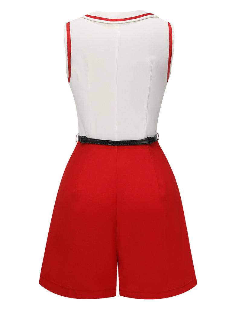 [Pre-Sale] Red 1940s Contrast Binding Lapel Romper