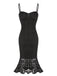 Black 1930s Lace Spaghetti Strap Mermaid Dress