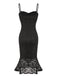 Black 1930s Lace Spaghetti Strap Mermaid Dress