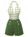 Green 1950s Windowpane Plaid Halter Romper