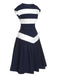 [Pre-Sale] Dark Blue 1940s Boat Neck Stripe Dress