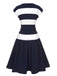 [Pre-Sale] Dark Blue 1940s Boat Neck Stripe Dress