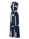 Dark Blue 1940s Brush Print Jumpsuit With Belt