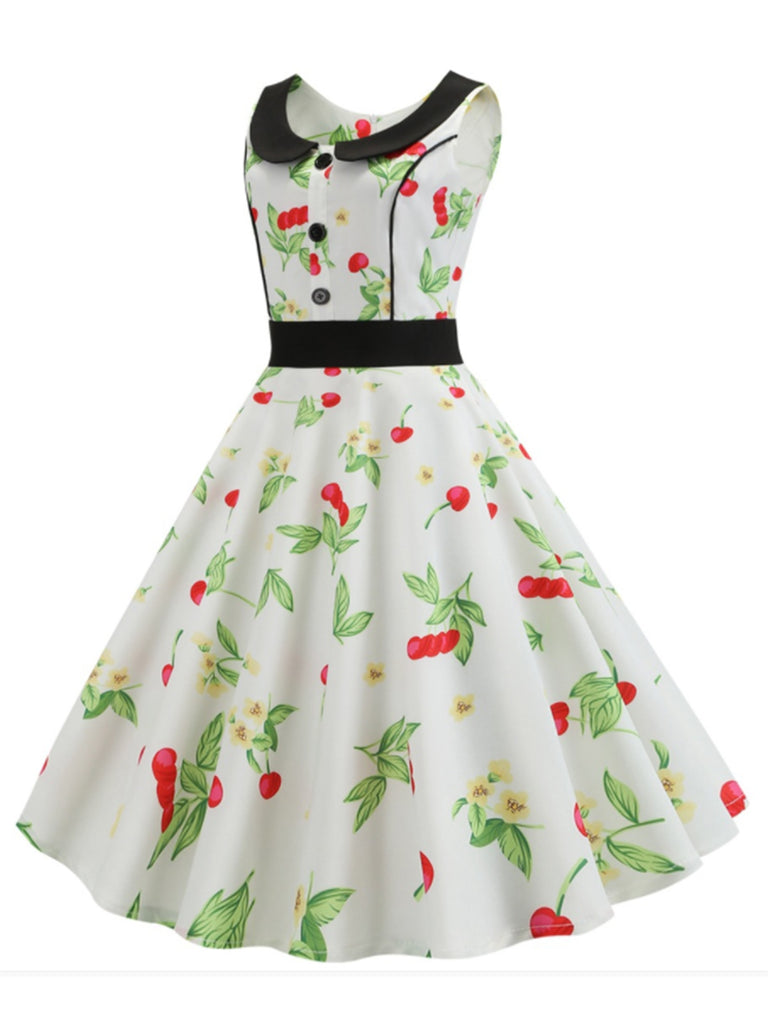 1950s Cherry Buttoned Sleeveless Dress