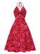 Rose Red 1930s Halter Hollow Floral Dress