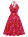 Rose Red 1930s Halter Hollow Floral Dress