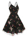 Black 1970s Floral Embroidered Mesh Strap Dress