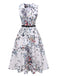 White 1940s V-Neck Floral Belted Sleeveless Dress