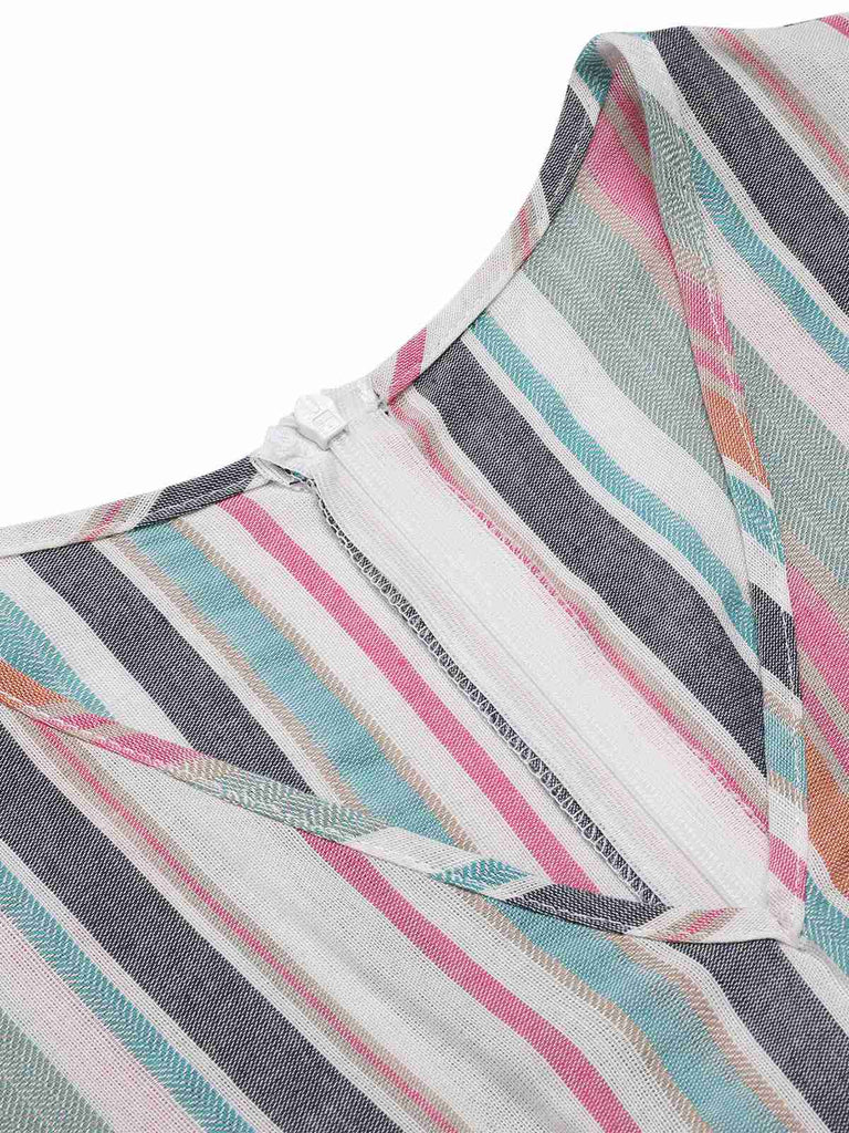 Multicolor 1930s Bayadere Stripes V-Neck Jumpsuit