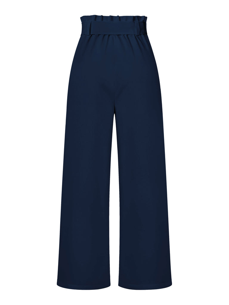 Dark Blue 1940s High Waist Bow Waist Pants