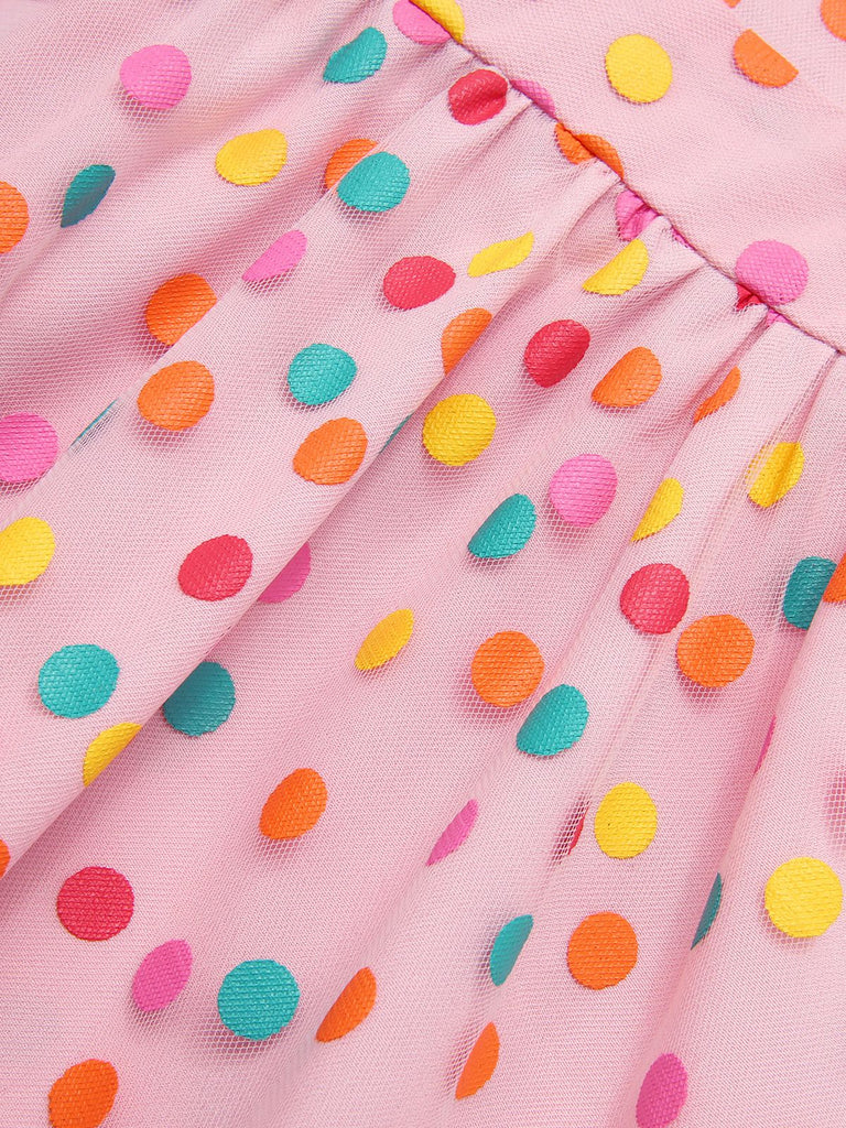 [Pre-Sale] 1950s V-Neck Rainbow Polka Dots Mesh Dress