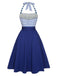 Blue 1940s Striped Patchwork Halter Dress