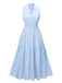 Sky Blue 1940s Stripes Stand Collar Dress