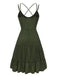 Dark Green 1930s Solid Suspender Cake Dress