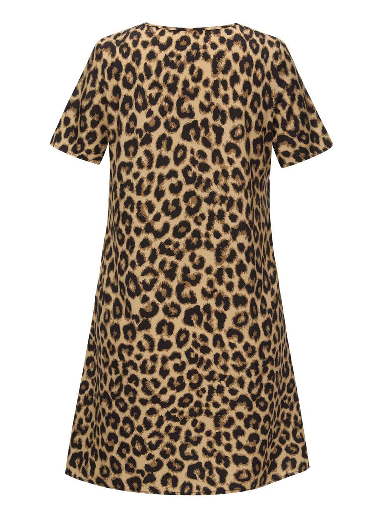 1960s Retro Leopard Short Sleeves Dress