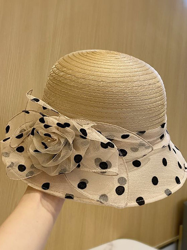 Vintage Organza Polka Dots Beach Sun Hat