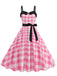 Pink 1950s Plaid Patchwork Spaghetti Straps Dress