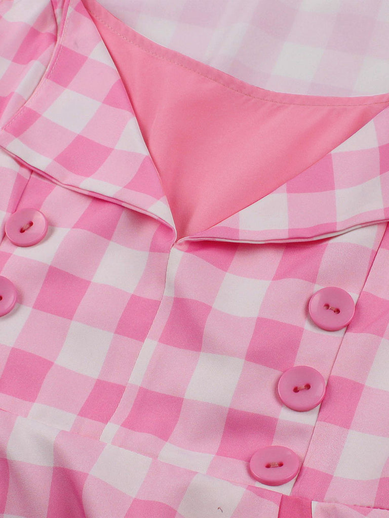 Pink 1950s Gingham Plaid Sleeveless Dress