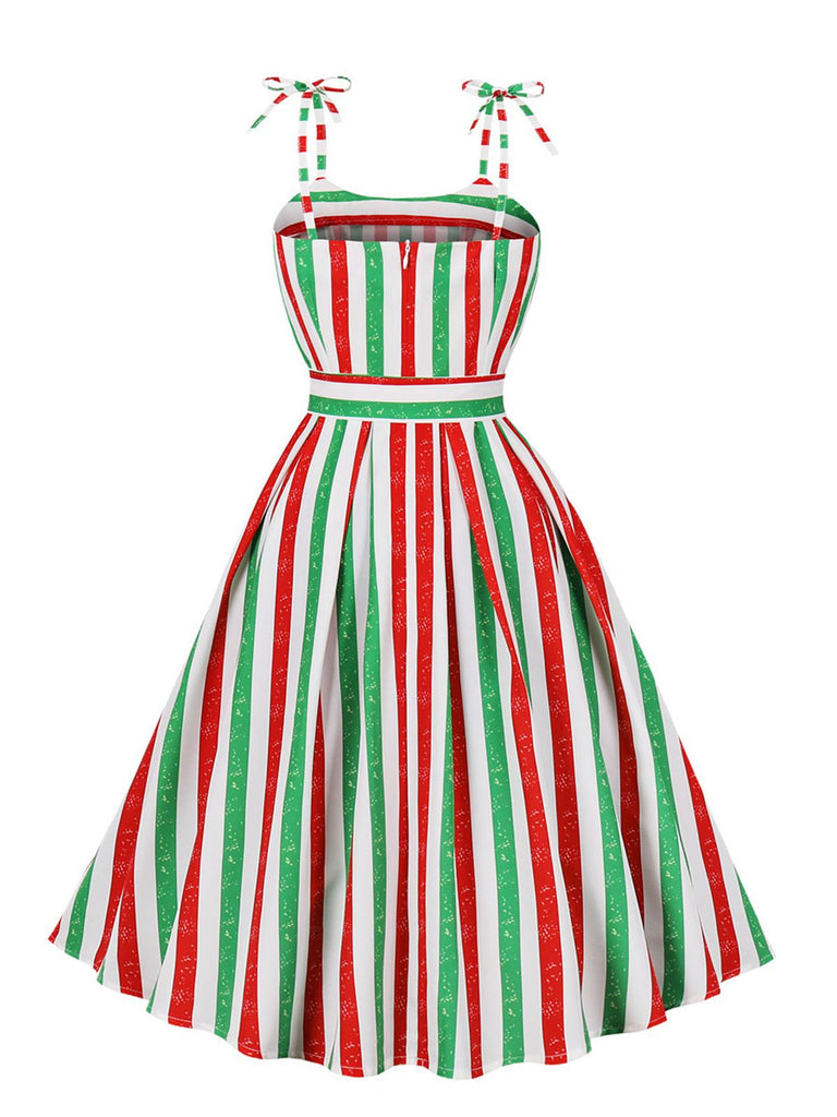 1950s Spaghetti Strap Stripes Color-Patchwork Dress