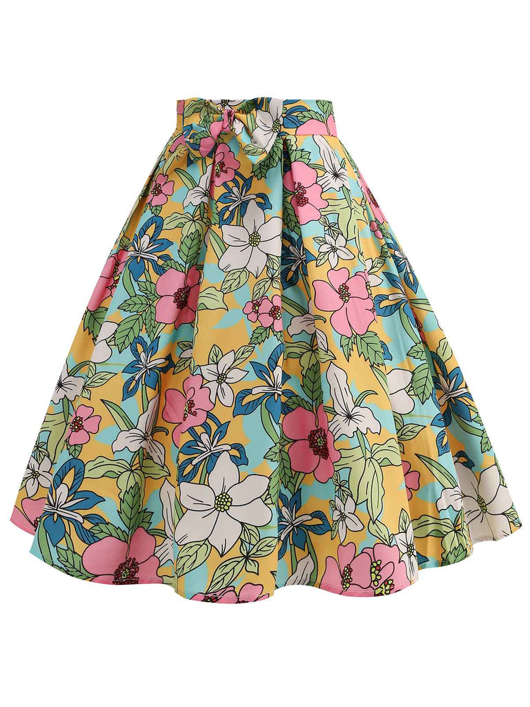 Retro 1950s Floral Print Bow Skirt