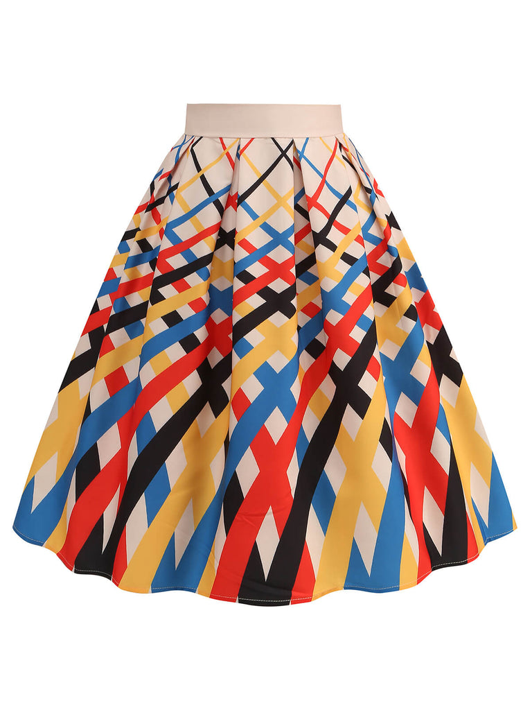 Multicolor 1950s Diagonal Plaid Swing Skirt