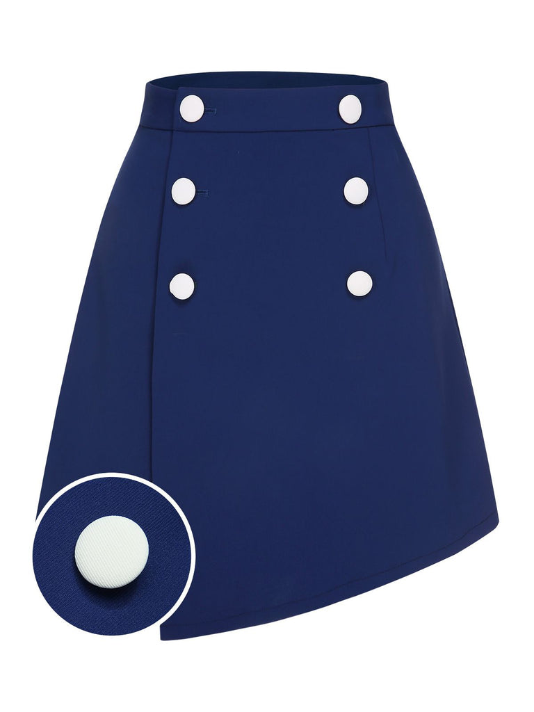 [Pre-Sale] Dark Blue 1960s Buttons Solid Skirt