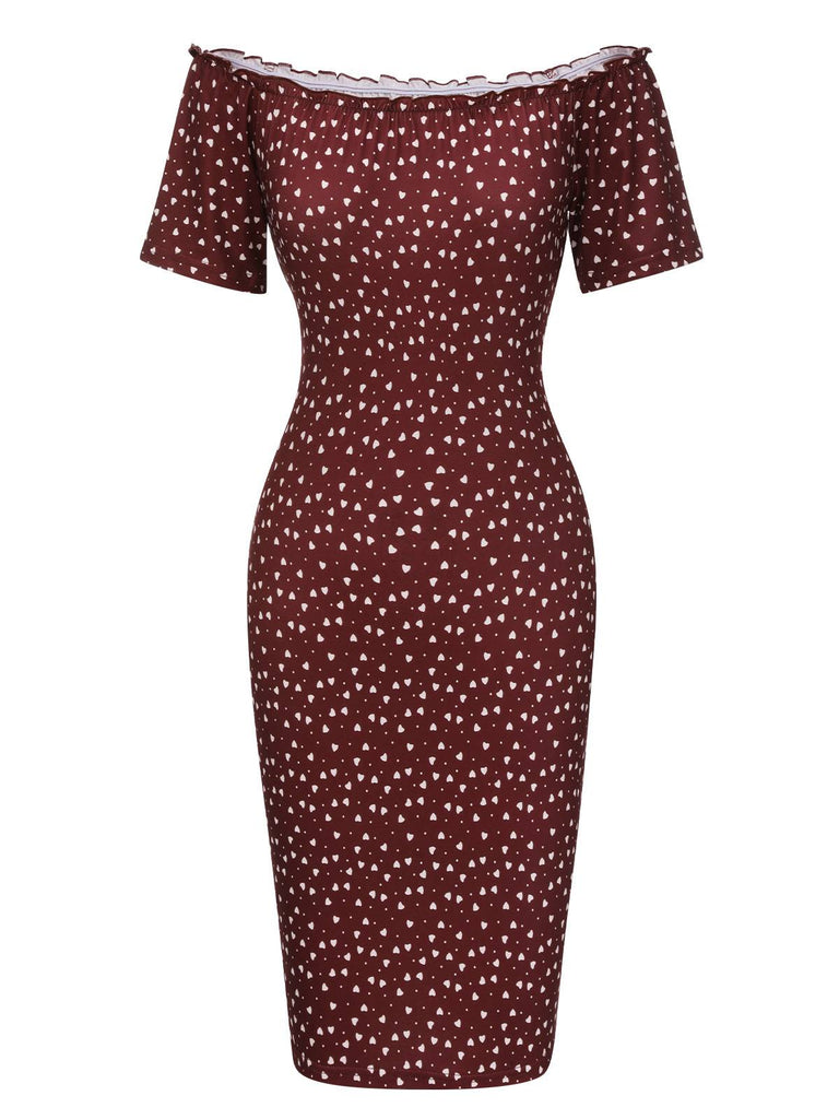 Red 1960s Polka Dots Off-Shoulder Dress