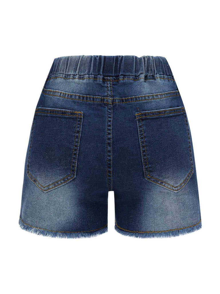 Blue 1930s Ripped Denim Shorts