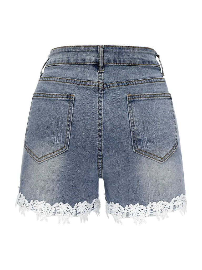 Blue 1930s Eyelash Lace Denim Shorts