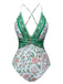 Green 1950s Floral Spaghetti Strap Swimsuit