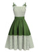 Green 1940s Spaghetti Strap Stripes Patchwork Belted Dress