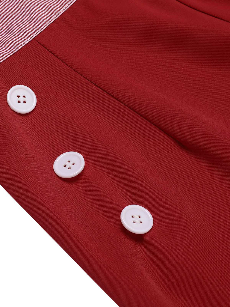[Pre-Sale] Red 1940s Tie Neck Stripes Jumpsuit
