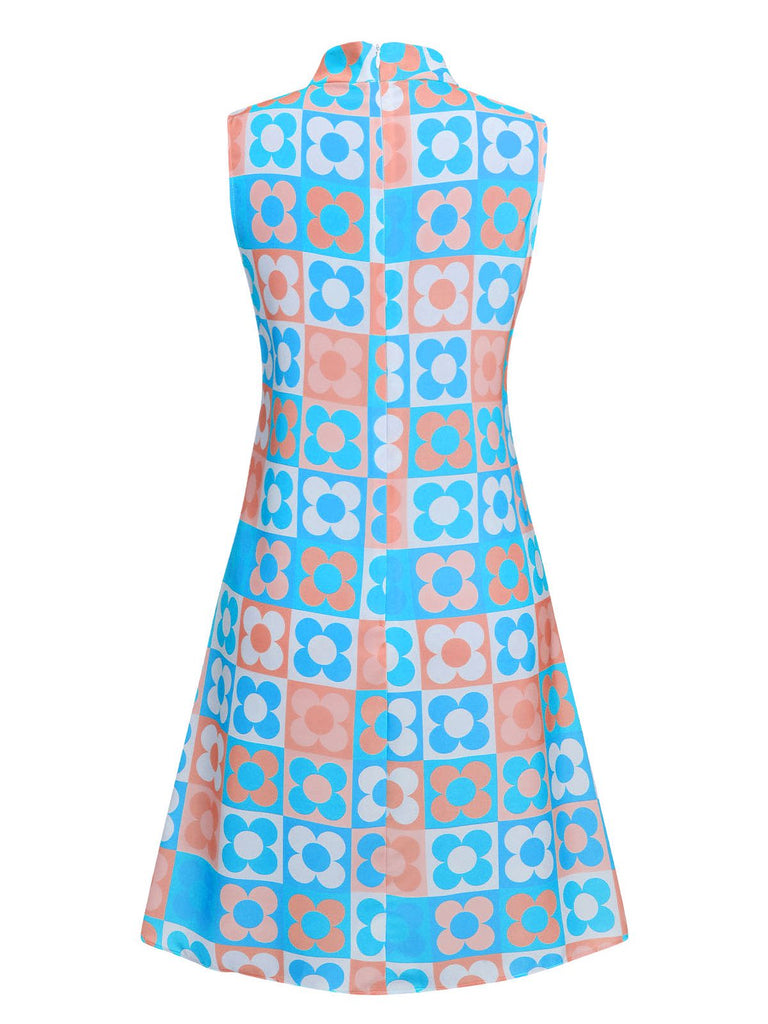 [Pre-Sale] Blue 1960s Floral Stand Collar Dress