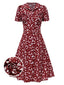 Red 1940s Lapel Buttons Ditsy Floral Dress