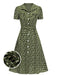 [Pre-Sale] Green 1940s Lapel Buttons Ditsy Floral Dress