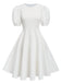 1950s Round Neck Puff Sleeve A-Line Dress
