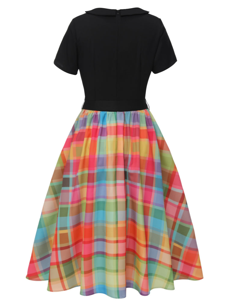[Pre-Sale] Multicolor 1940s Lapel Plaids Belted Dress