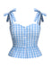 [Pre-Sale] 2PCS Blue 1960s Plaid Ruffled Hem Tops & BowKnot Skirts