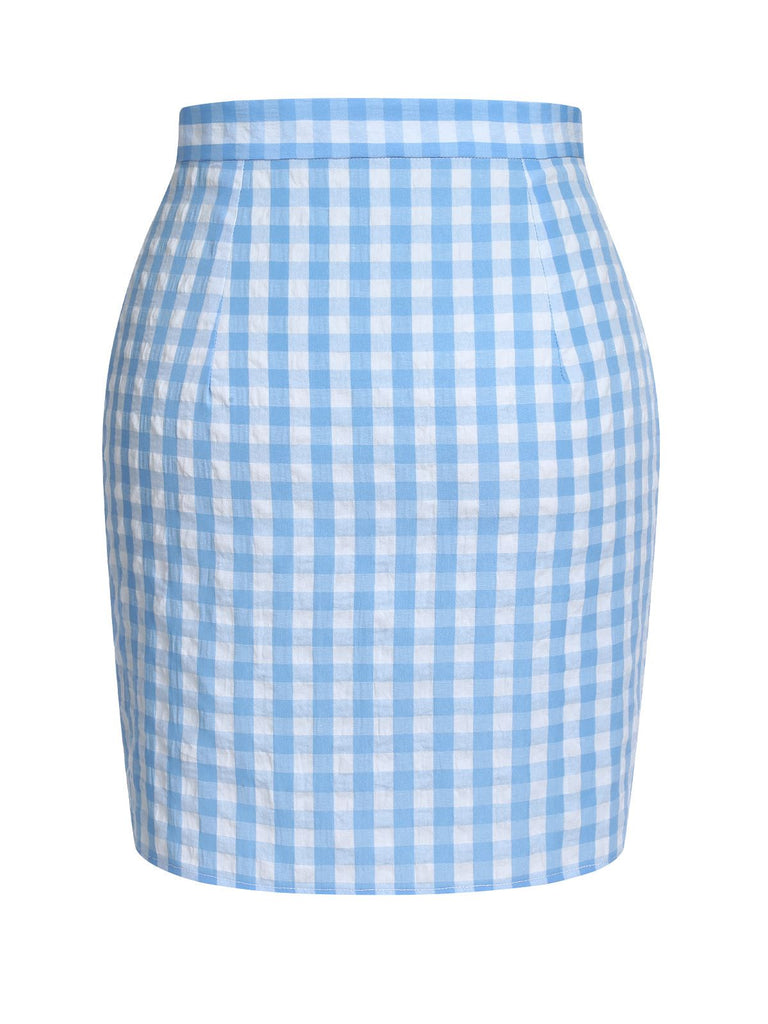 Blue 1960s Plaid BowKnot Skirts