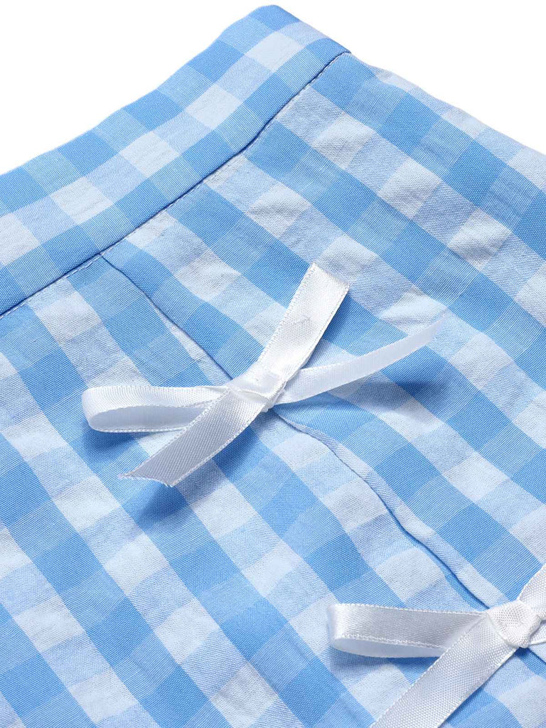 Blue 1960s Plaid BowKnot Skirts