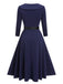 Dark Blue 1950s Solid Lapel Dress with Belt