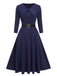 Dark Blue 1950s Solid Lapel Dress with Belt
