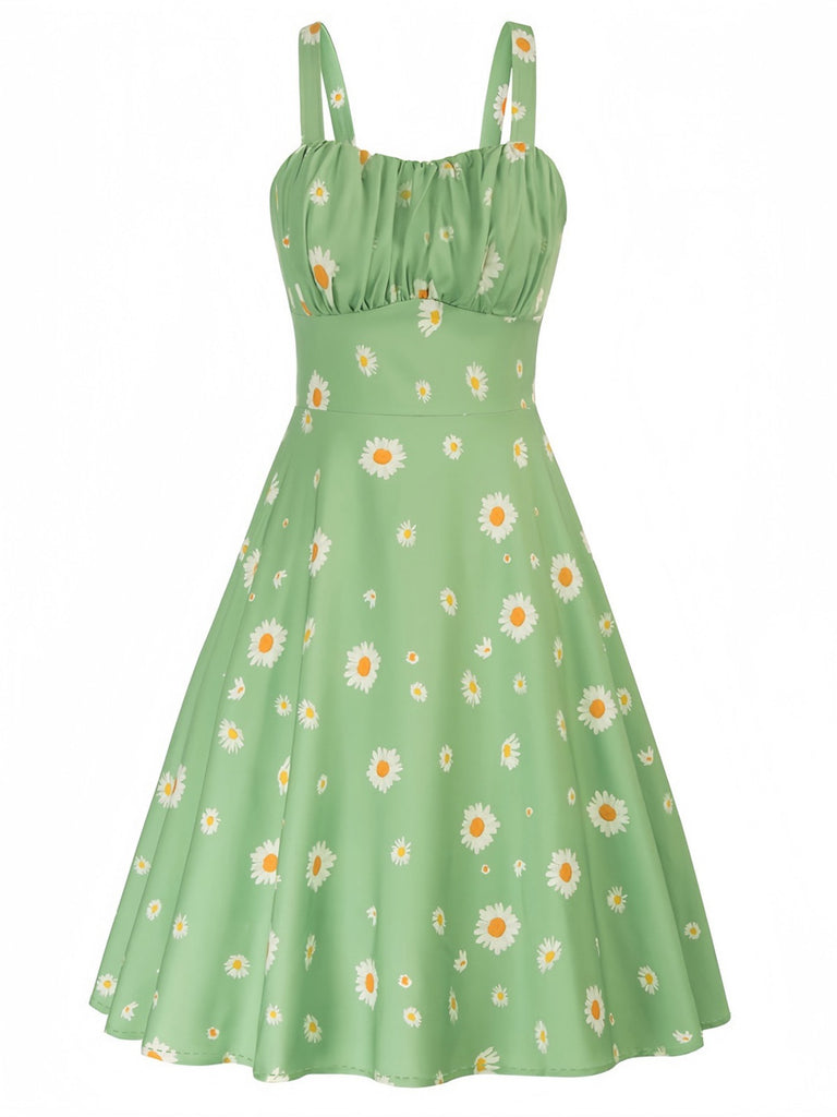 1950s Botanical Print Strap High Waist Dress