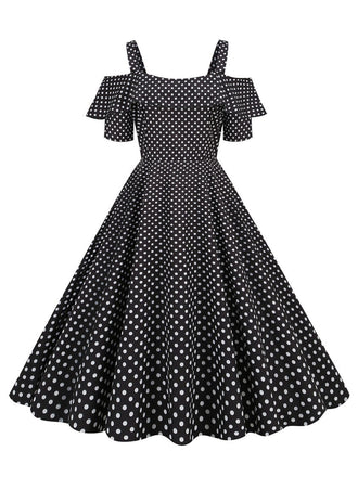 1950s Cold Shoulder Polka Dots Dress