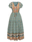 Green 1970s Cap Sleeve Bohemian Dress