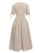 Beige 1940s Solid V-Neck Buttons Dress