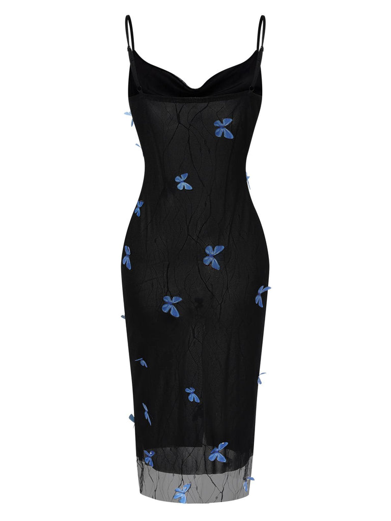 [Pre-Sale] Black 1930s Butterfly Mesh Strap Dress