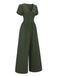 Green 1940s V-Neck Solid Jumpsuit