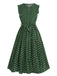 Green 1940s Polka Dot Keyhole Pleated Dress