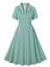 Green Gray 1950s Lapel Solid Dress